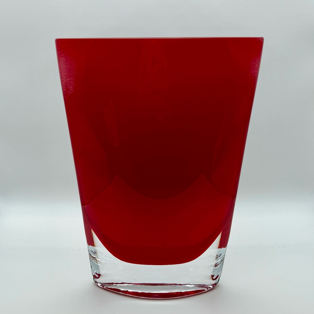 LSA International Poland Mouthblown Red Art Glass Pocket Vase Oval Ellipse Shape